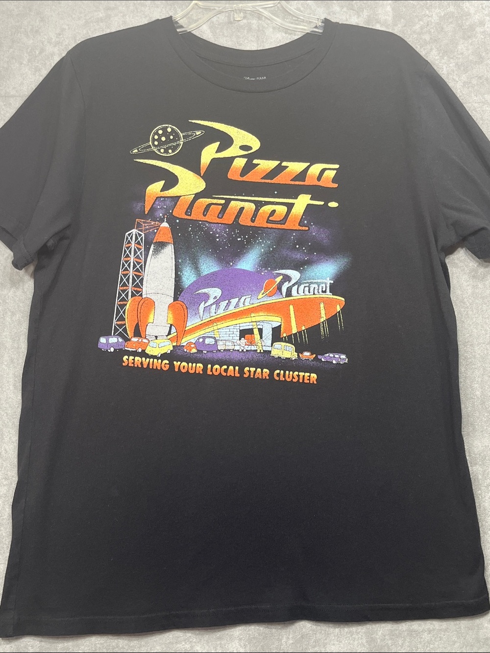 Disney Pixar Toy Story Pizza Planet T Shirt XL Black Retro Graphic Tee